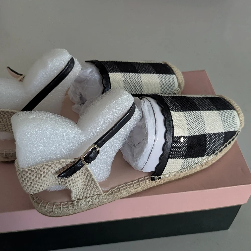 Kate Spade | Bonnie black&white checker‎ pattern canvas espadrilles